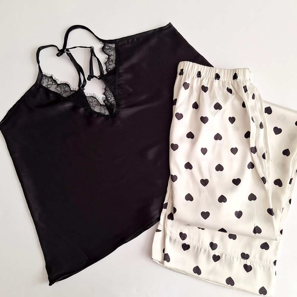 تاپ شلوار ساتن طرح قلبی