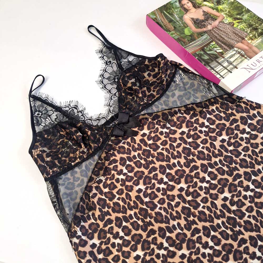 لباس خواب ساتن طرح پلنگی