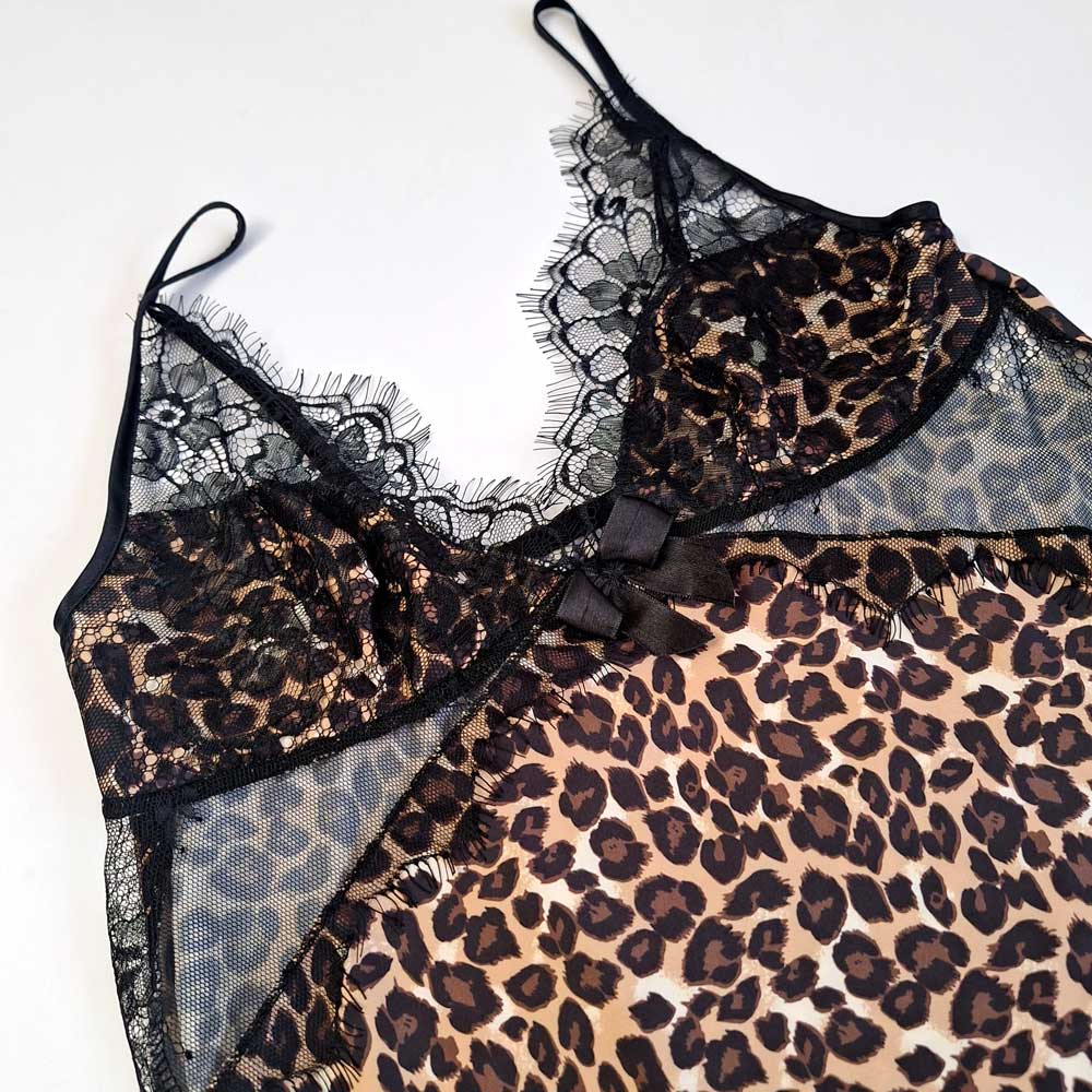 لباس خواب ساتن طرح پلنگی