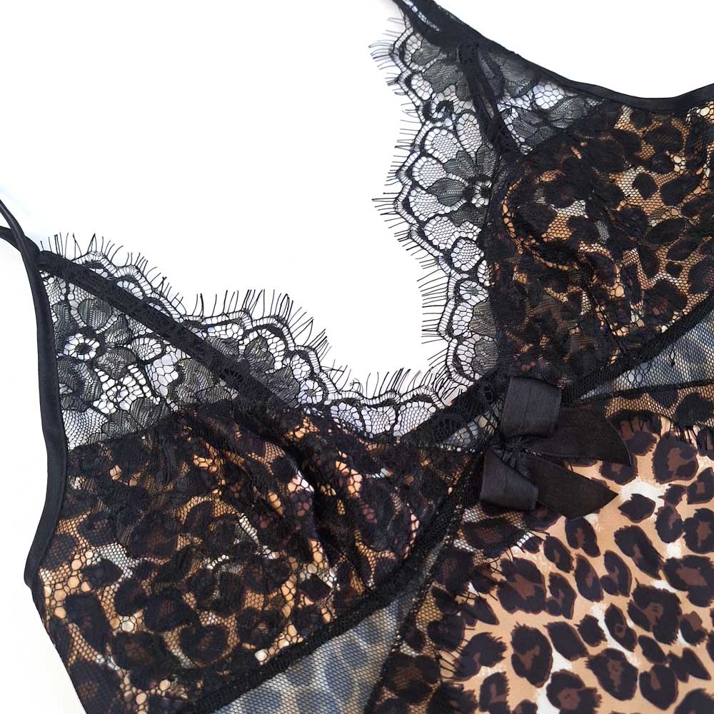 لباس خواب ساتن طرح پلنگی