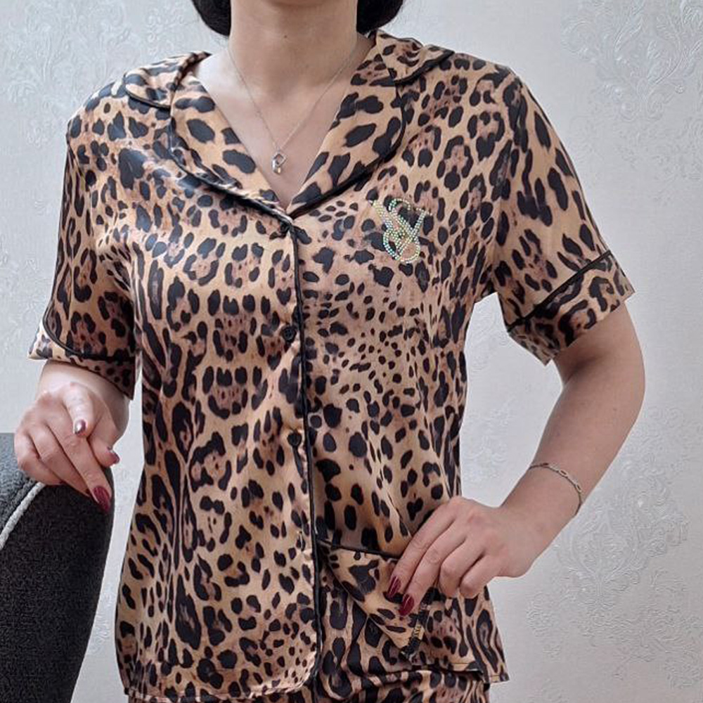 بلوز شلوار ساتن طرح پلنگی angel